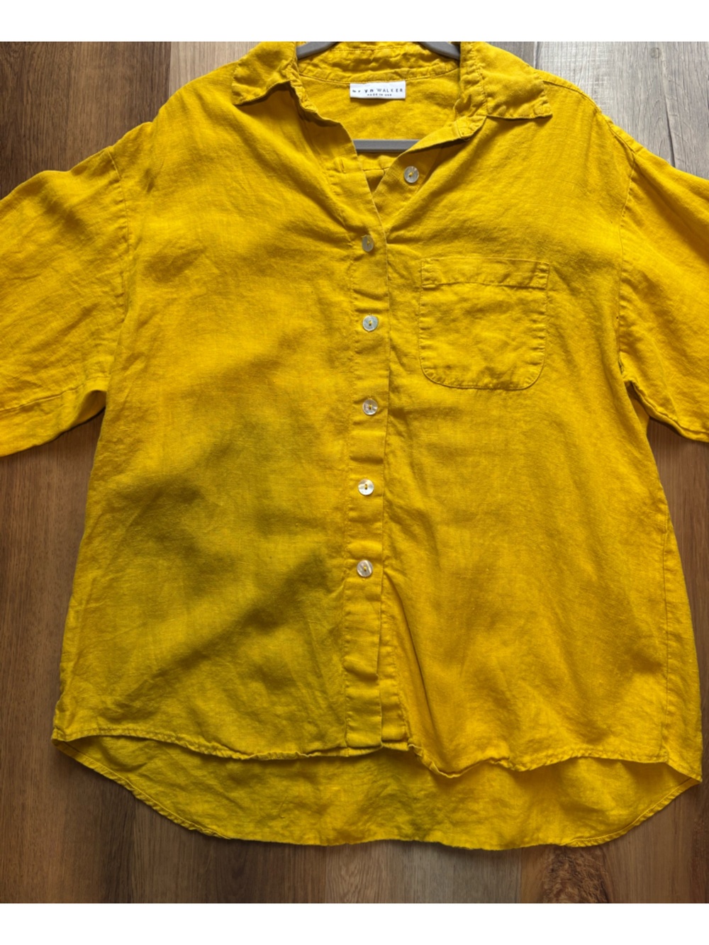 Bryn Walker Mustard Yellow 100% Linen Button Down Shirt Tunic Lagenlook